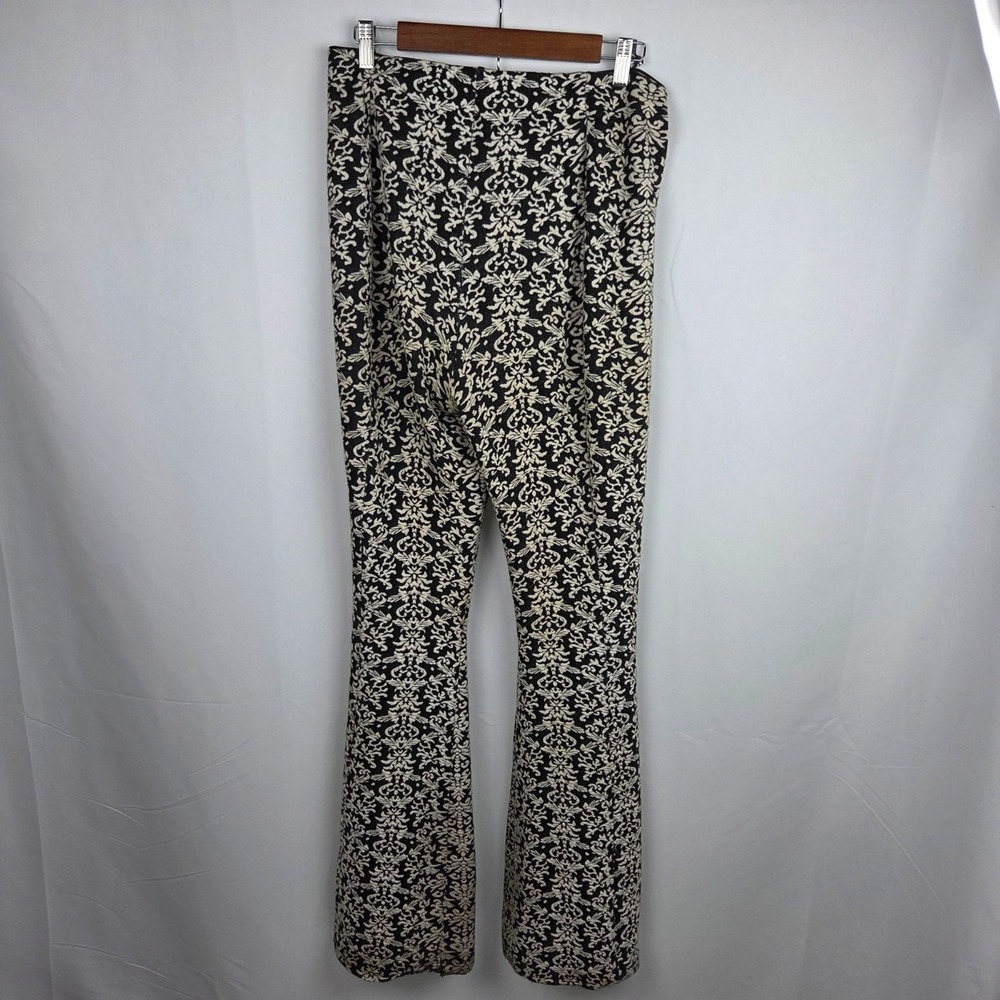 Anthropologie Damask Print Pants‎ High-Rise Flare Stretch Medium Black White - Picture 4 of 13